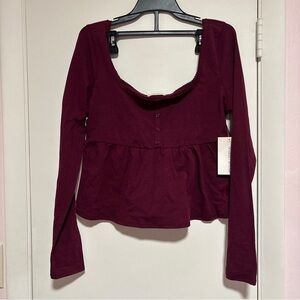 Women's Burgundy Long Sleeve Top NWT size XL  babydoll tee fairy boho Y2K